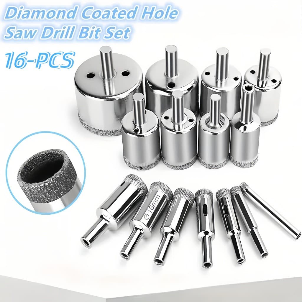 Jogo 16 Brocas Diamantadas Serra Copo furar Vidro Granito Ceramica 6 a 50 mm kit ferramentas