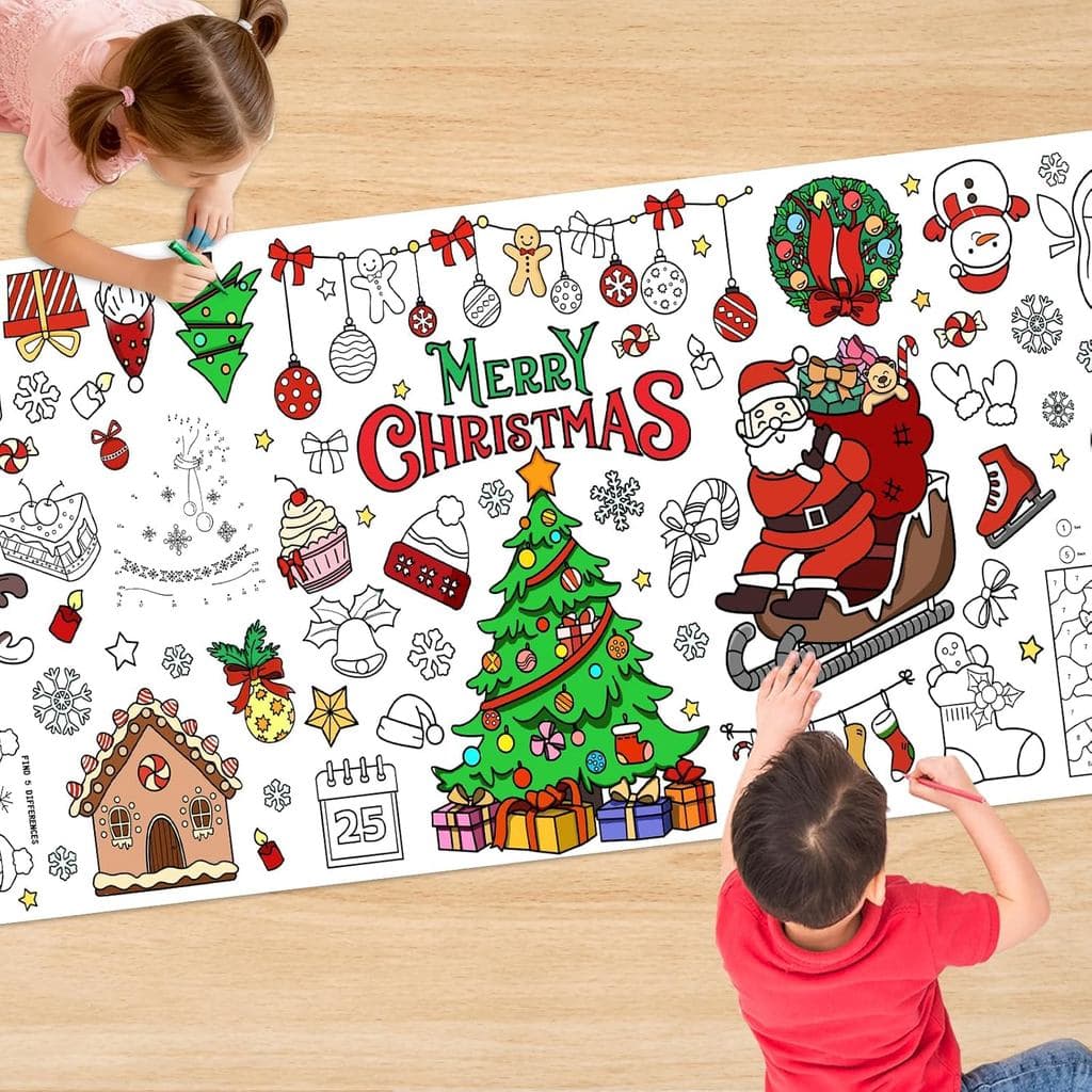 Pôster/Toalha de Mesa para Colorir de Natal 30 x 72 Polegadas Toalha de Mesa Descartável Gigante para Festa de Natal par