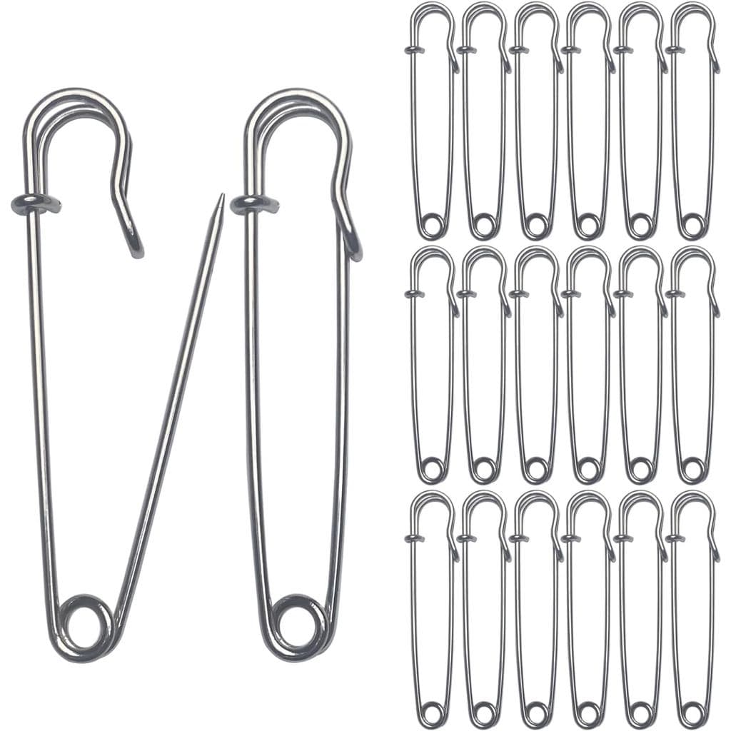 20 Peças de Alfinetes de Segurança Grandes de 4" - Alfinetes de Segurança Prateados Resistentes para Roupas, Kilts, Xale