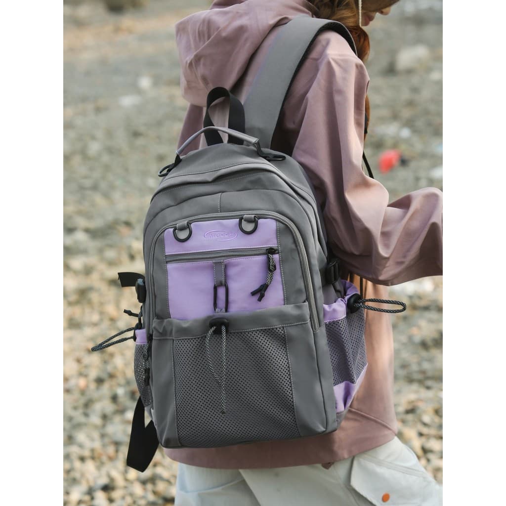 Novo estilo funcional mochila feminina contraste cor costura mochila de viagem ao ar livre montanhismo Commuter estudant