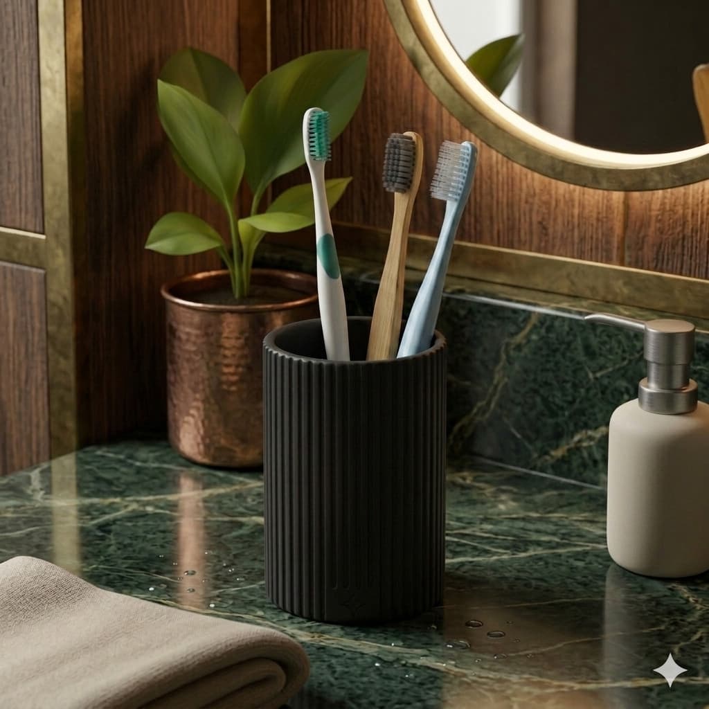 Porta Escovas de Dente Canelado Minimalista e Organizador do Banheiro