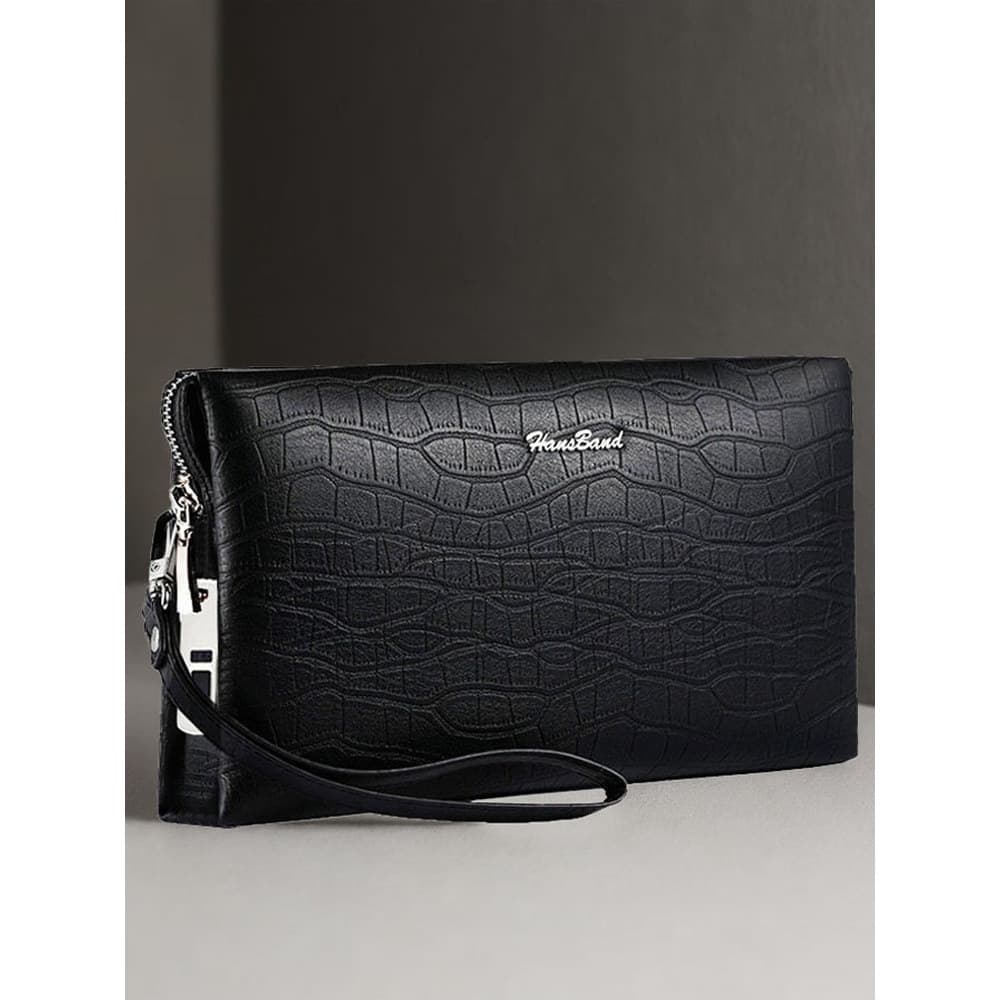 Embreagem masculina de couro genuíno padrão crocodilo impressão digital crocodilo primeira camada embreagem macia cartei