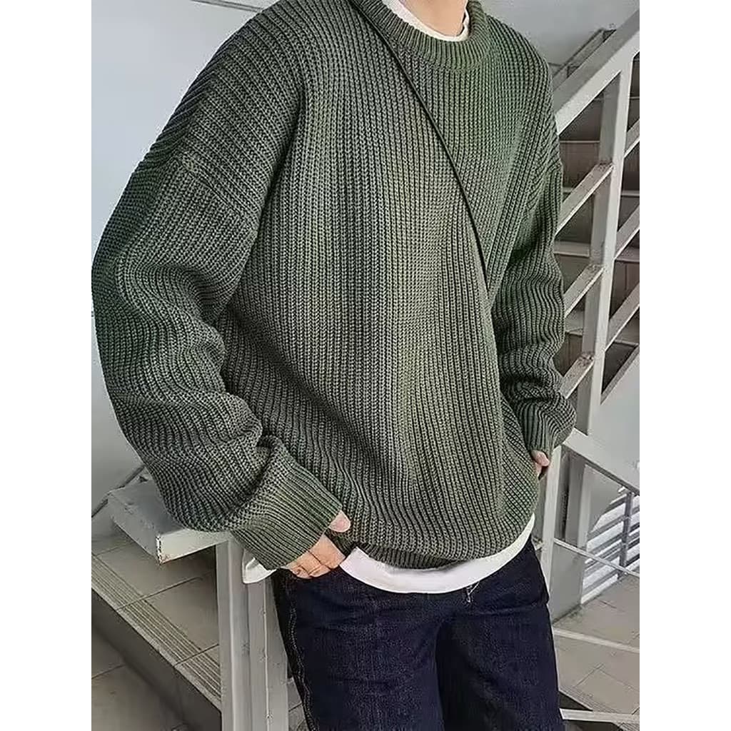 Camisola de pescoço redondo masculino outono inverno pulôver jaqueta verde japonês adolescente estudantes Base interna e