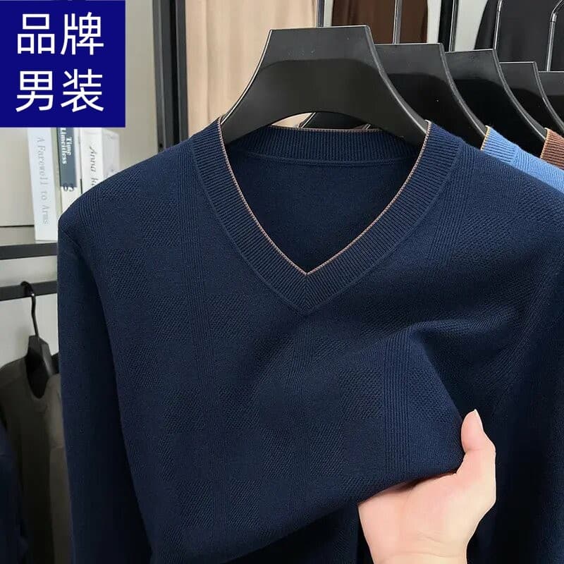 2026/marca outono inverno masculino novo estilo com decote em V camisola de meia-idade negócios Casual sólido