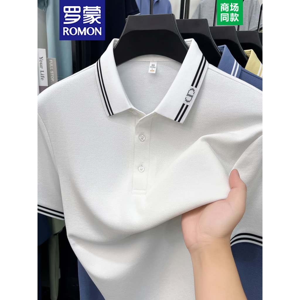 [Incluindo Lyocell + Algodão + 10A Antibacteriano] Romon Camiseta Masculina de Manga Curta Verão Novo Estilo Casual Lape