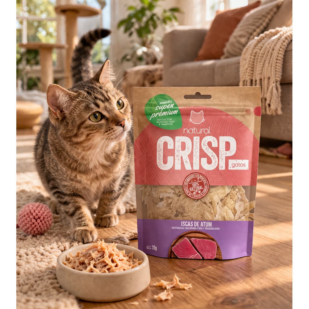 Petisco Saudável Natural Crisp Iscas de Atum para gatos | 100% natural | Para todas as idades | Sem conservantes | 20gr
