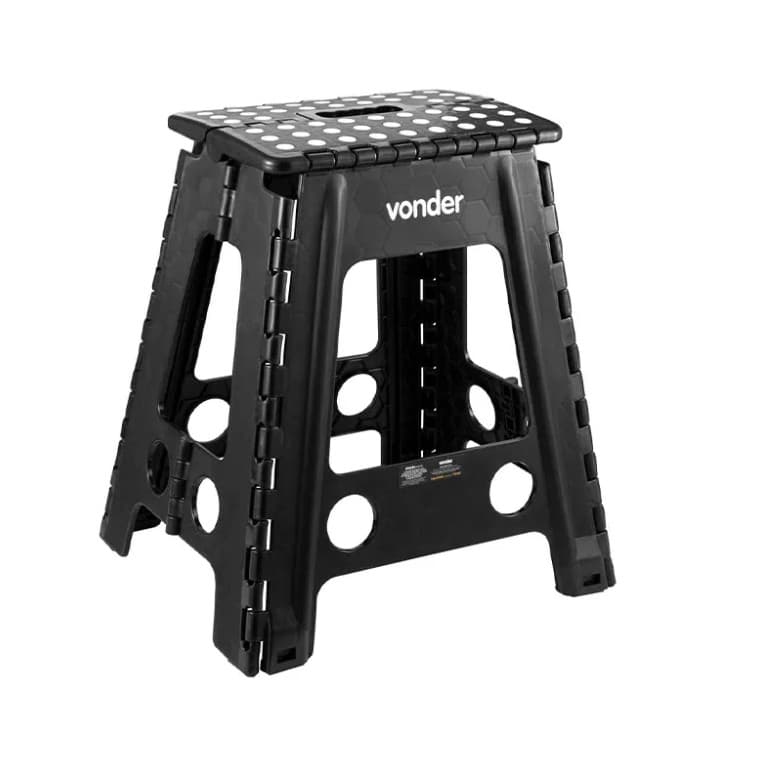 Banqueta Plastica Alta Dobravel 45cm Preta Vonder