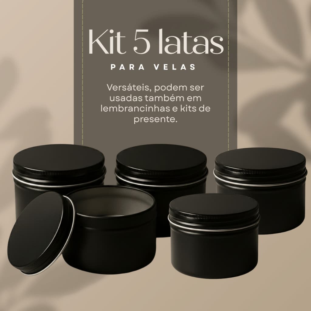 Latas Metálicas Pretas com Tampa de Rosca para Velas Artesanais | Kit com 1, 3 e 5 Unidades