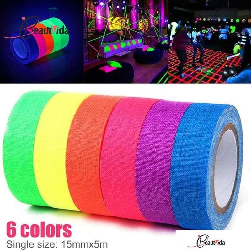 6 Rolos De Fita Reativa UV Fluorescente De Luz Negra Que Brilha No Escuro Neon Gaffer Novo