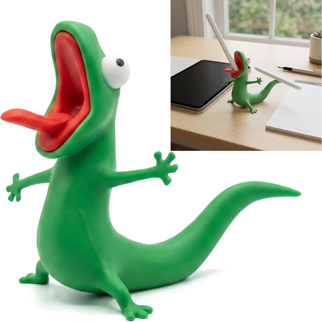 Suporte para Canetas em Forma de Lagarto Impresso em 3D – Decoração de Mesa Criativa, Suporte para Lápis em Resina, Orga