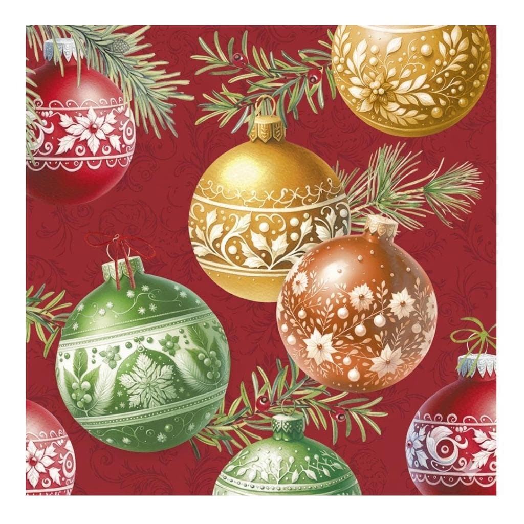 Guardanapo Para Decoupage Papel Bolas de Natal Fundo Vermelho 20un IHR