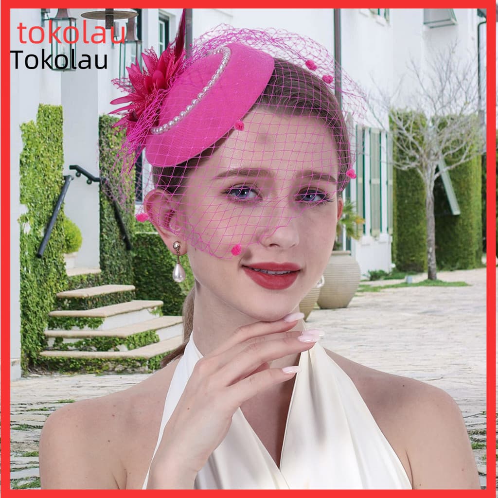 Classic Vintage Headpiece Style Pillbox Hat with Faux Pearls Mesh Feather Decor Hair Topper for Weddings Parties Traditi
