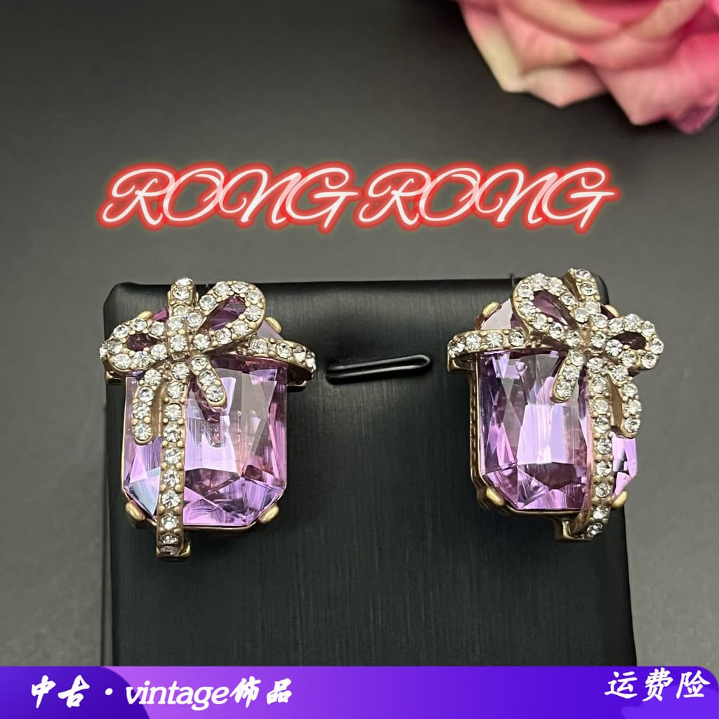 L clipe de orelha Medieval sentir sem orelhas furadas luz luxo doce sonho roxo cristal quadrado diamante zircão arco bri