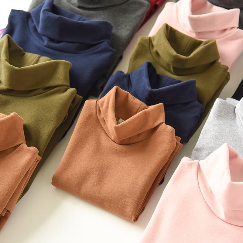 55240 estoque de limpeza infantil puro algodão escovado gola alta camiseta meninos meninas camisa de fundo macio e gross