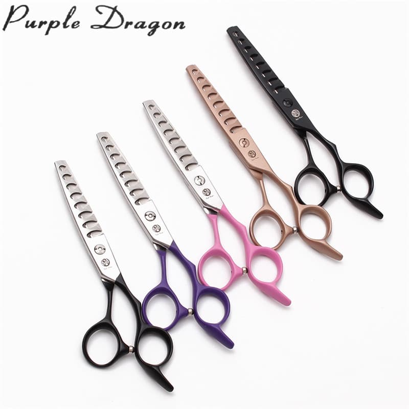 Tesoura de desbaste profissional de dragão roxo Tesoura de espinha de peixe Tesoura de corte de cabelo Tesoura de dentes