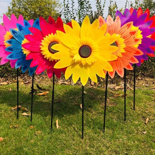 36cm haste preta girassol dia do jardim de infância um evento publicidade decoração dupla camada girassol moinho de vent