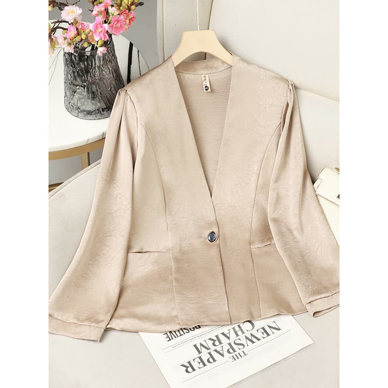 Senhoras primavera outono novo estilo quebrado Jacquard Casual Blazer feminino seda Zen terno de alta qualidade topo est