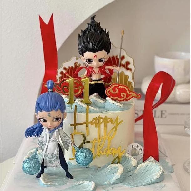 Influenciador Nezha Ao Bing decoração de bolo ornamentos rodas quentes vermelho misto Tianling crianças menino aniversár