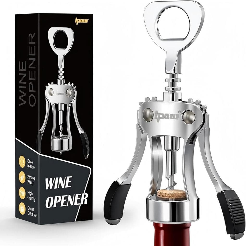 Abridor de Vinho IPOW, Abridor de Garrafas de Vinho em Liga de Zinco, Saca-rolhas de Asa Resistente, Saca-rolhas Manual