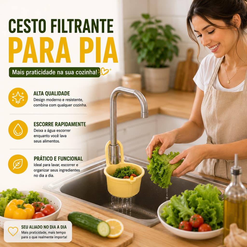 Cesta de Filtro Suspensa para Pia Removível Multifuncional de Cozinha com Drenagem Rápida Fácil Limpeza e Durável