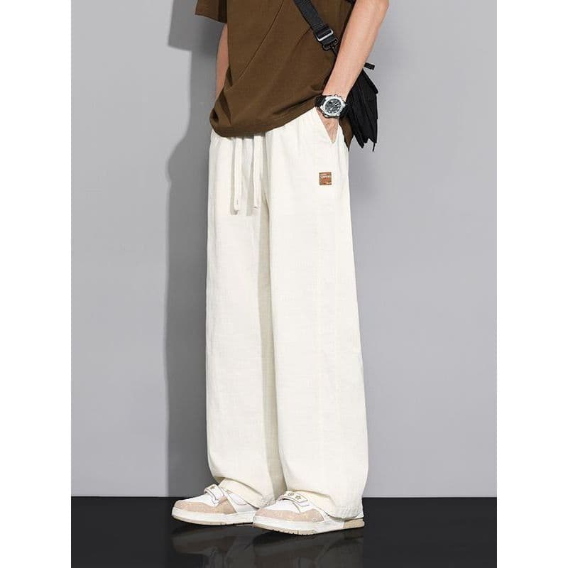 Calças masculinas estilo verão na moda novo estilo algodão linho em linha reta Casual calças esportivas meninos solto Al