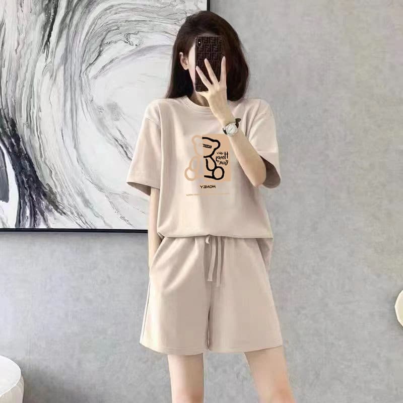 Novo estilo verão Casual Outing roupas esportivas soltas impressas camiseta influenciador Shorts de manga curta dormitór