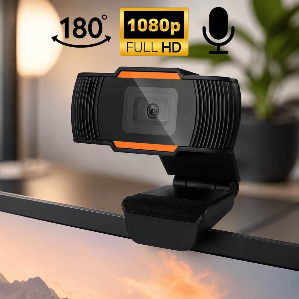 Web Camera Full HD 1080P com Microfone USB - BF Brasil / Webcam Videochamada Aula Streaming PC