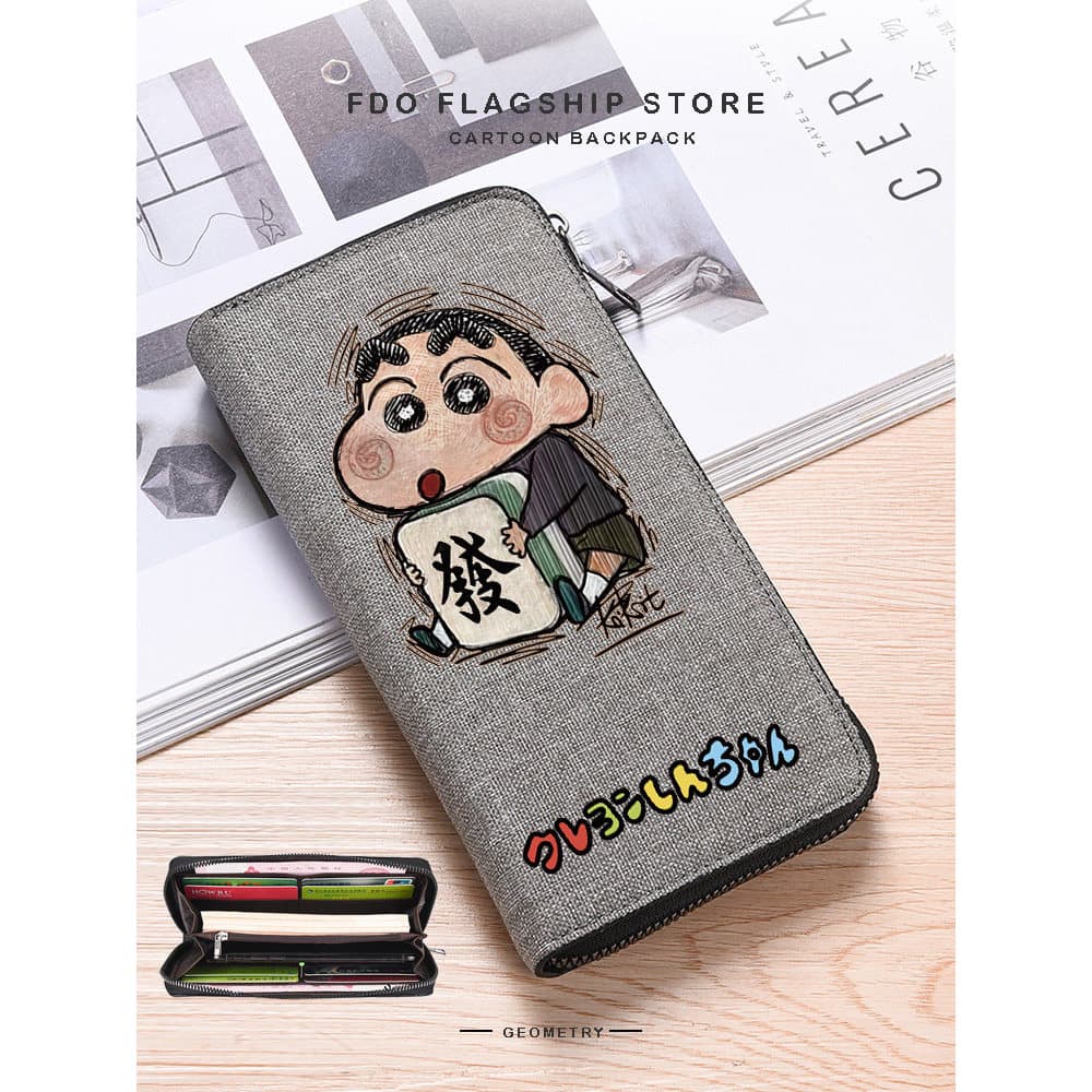 carteira masculina carteira masculina com ziper Crayon Shin-Chan lona Ultra-fino simples carteira longa feminino masculi
