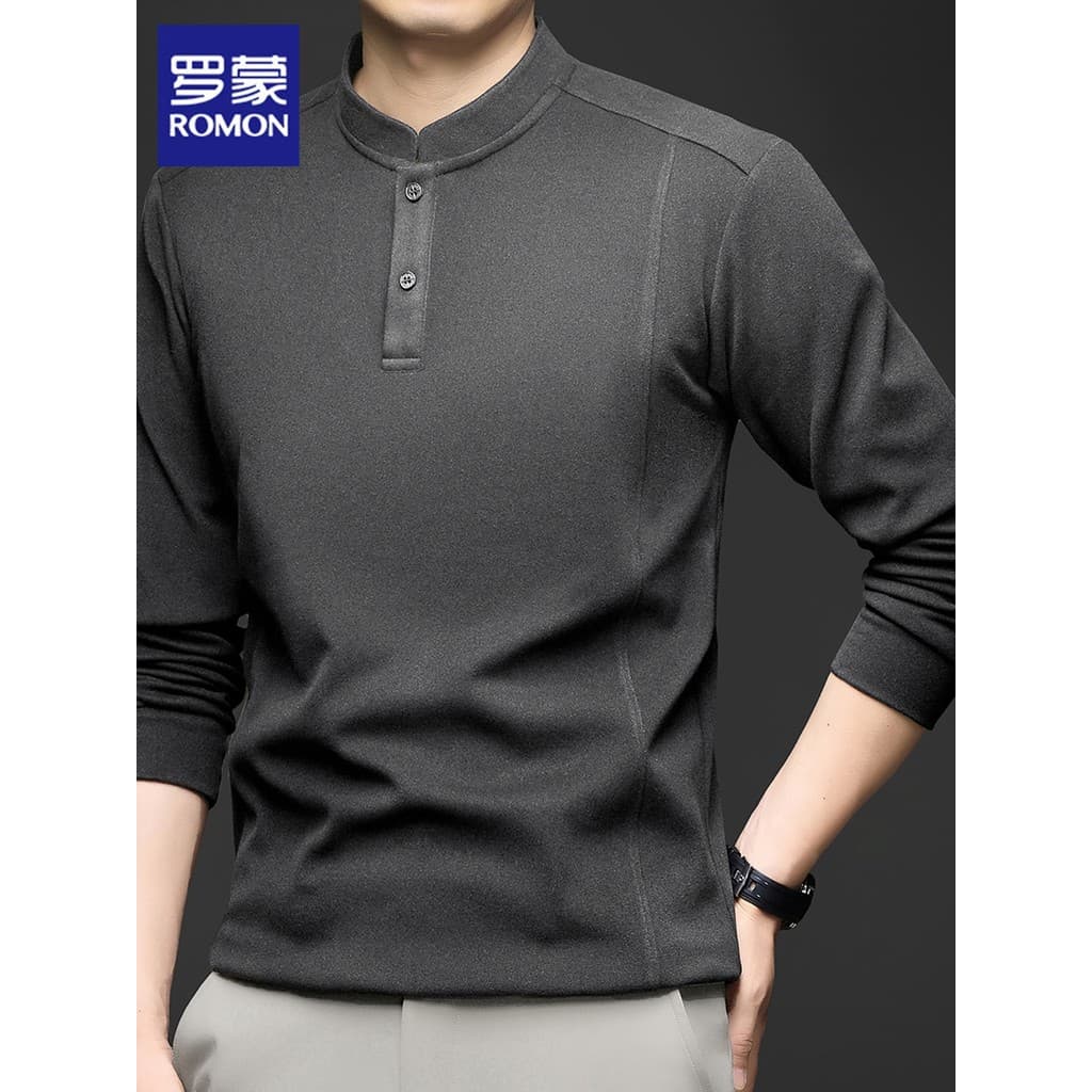 Lomon camiseta de manga comprida masculina 2026 outono novo estilo cor sólida Bottoming camiseta topo Casual camisa Polo