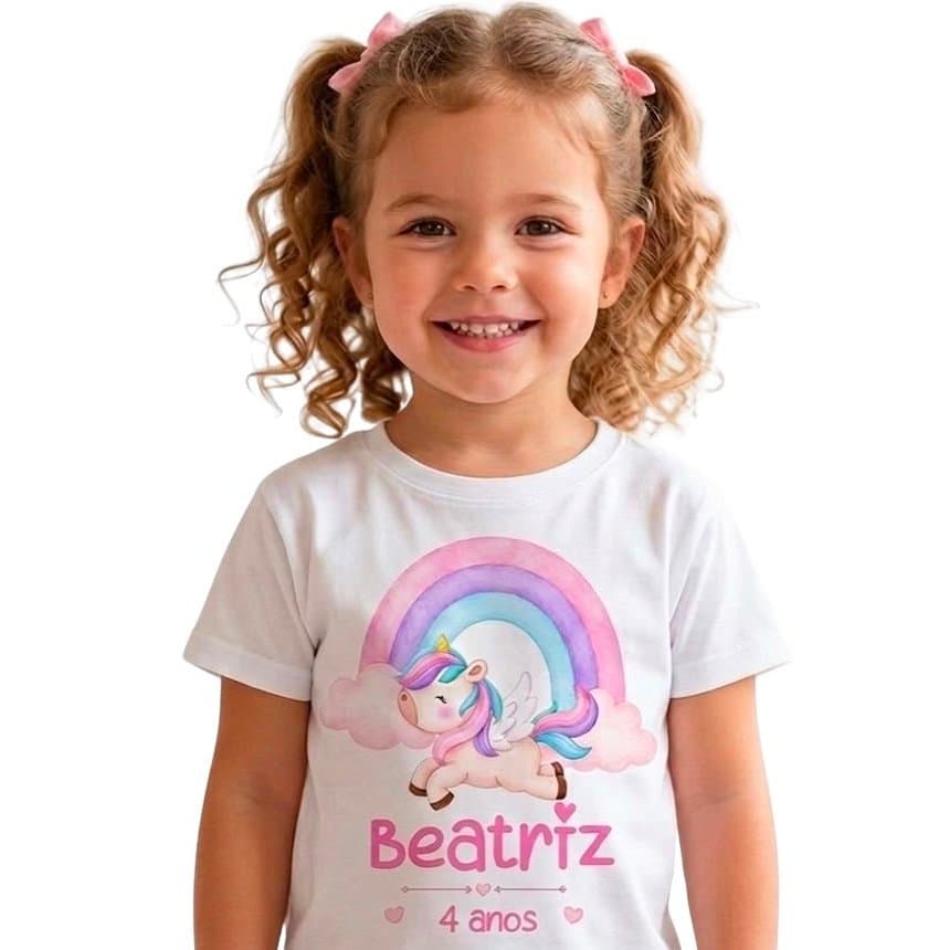 Camiseta Camisa T-shirt Blusa Unissex Infantil Unicornio Com Nome