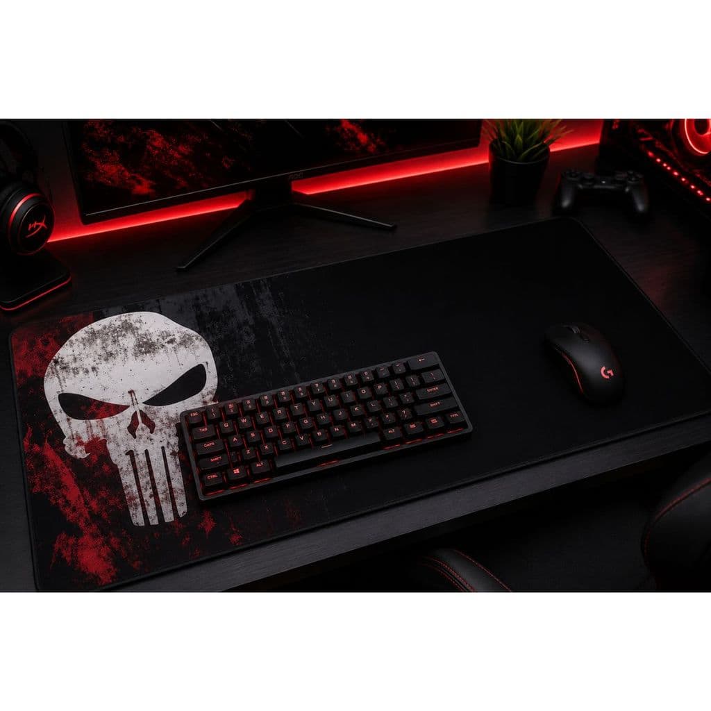 Mouse Pad Gamer Ergonômico com Apoio para Punho Antiderrapante e Confortável Caveira