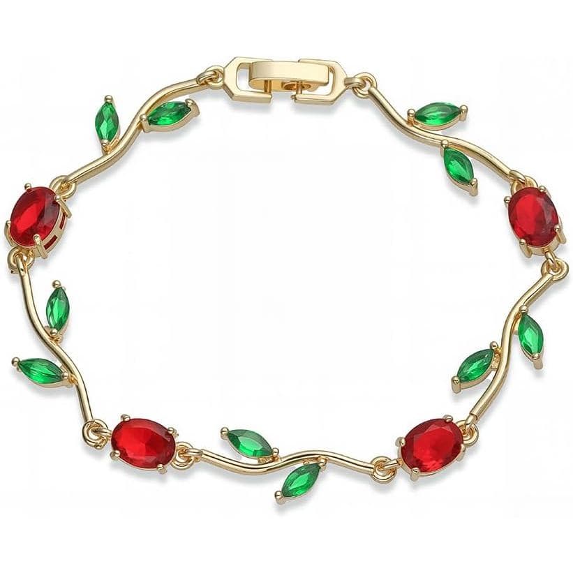 Elegante Pulseira de Cristal com Flores para Mulheres, Banhada a Ouro/Prata, Delicada, com Zircônia Cúbica Oval Verde e