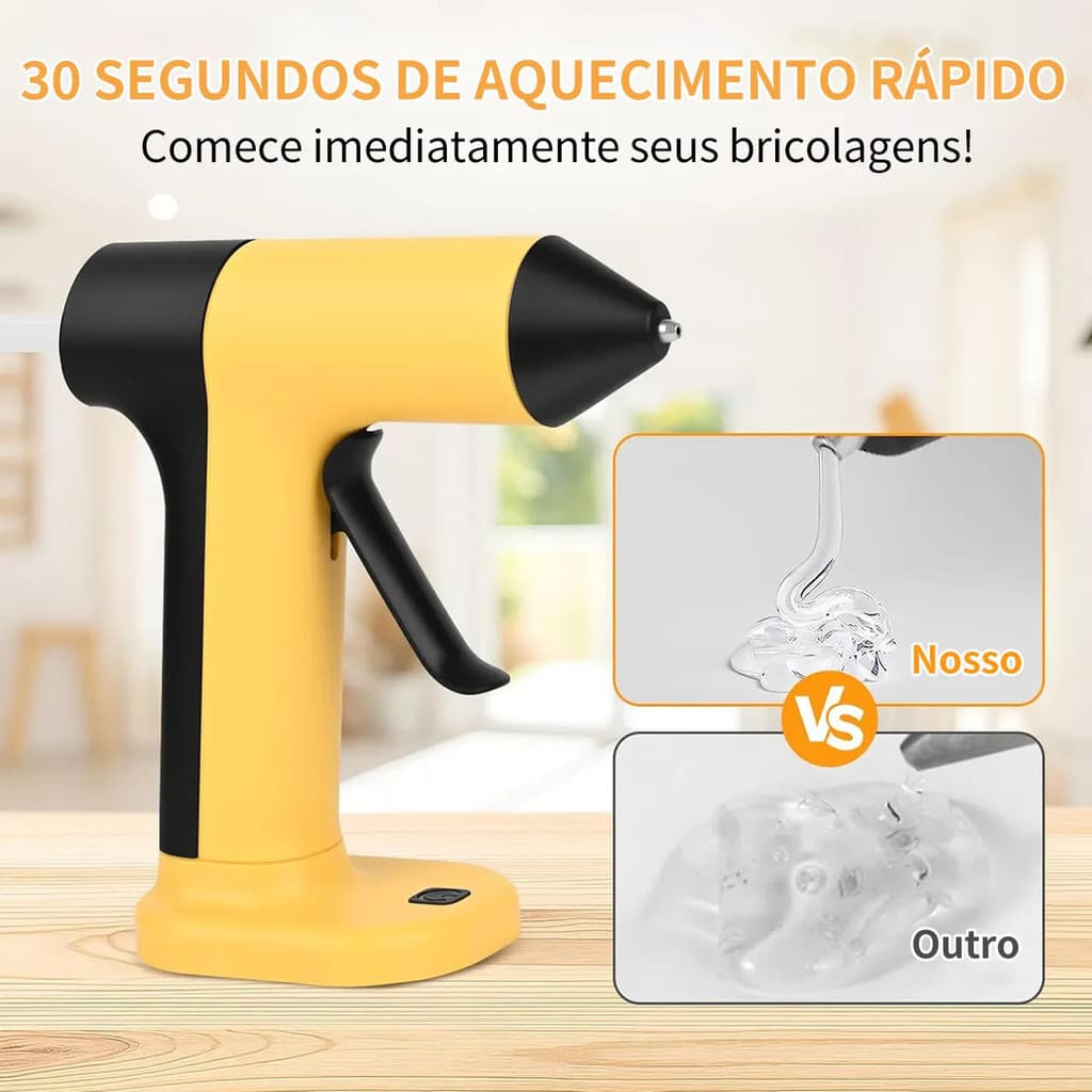 Pistola de Cola Quente Sem Fio Recarregável Profissional + 30 Bastões de Cola | Uso Escolar e Artesanato