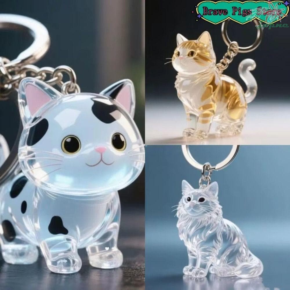 Chaveiro Acrílico De Cabelo De Gato JOPNE , Caixa De Armazenamento Transparente Artesanal , Pingente Elegante Pele De Ca
