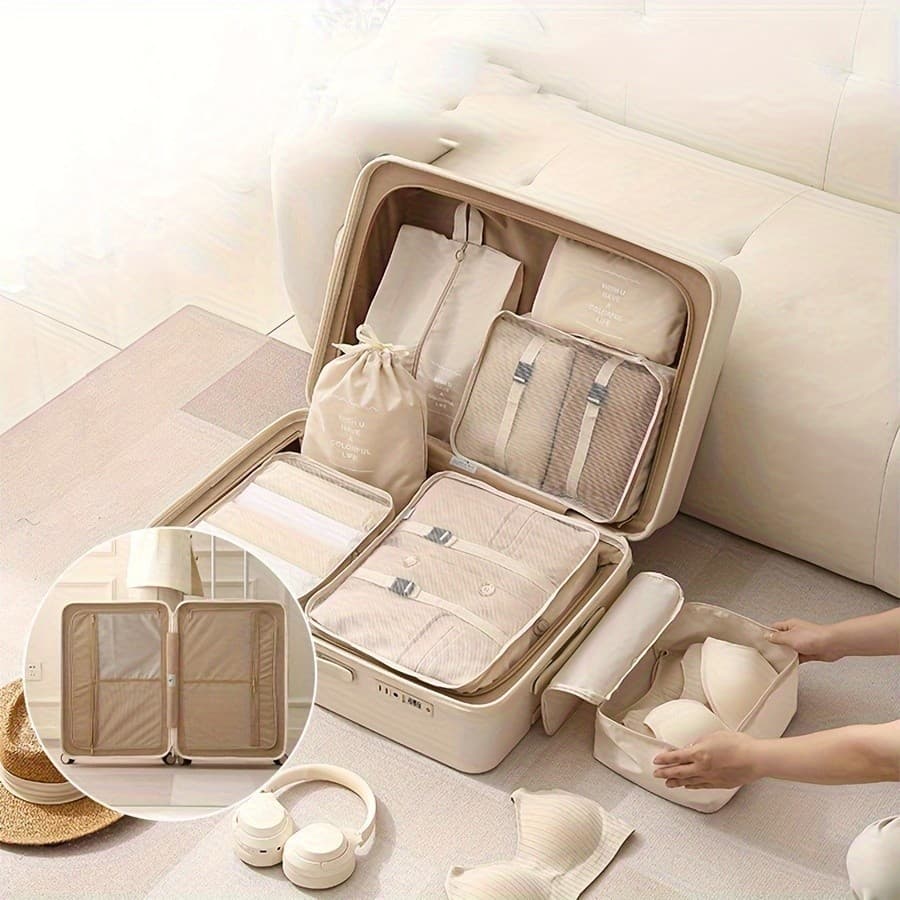 Kit 9 Bolsa De Organizar Viagem De Cosméticos De Bagagem Multifuncional Para Roupas E Sapatos jz