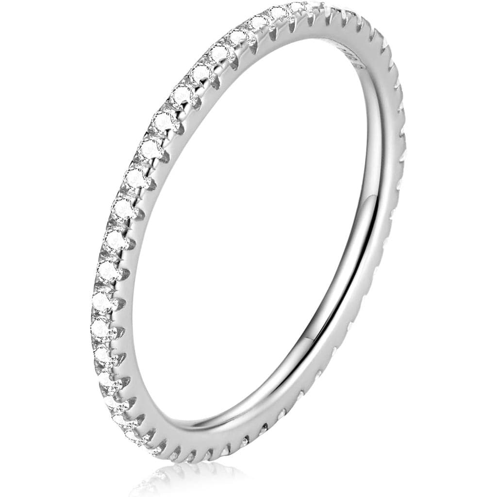 Anel de Eternidade Fino WOSTU2MM em Prata Esterlina 925 com Zircônia Cúbica Preta, Anel de Noivado, Anel Empilhável para
