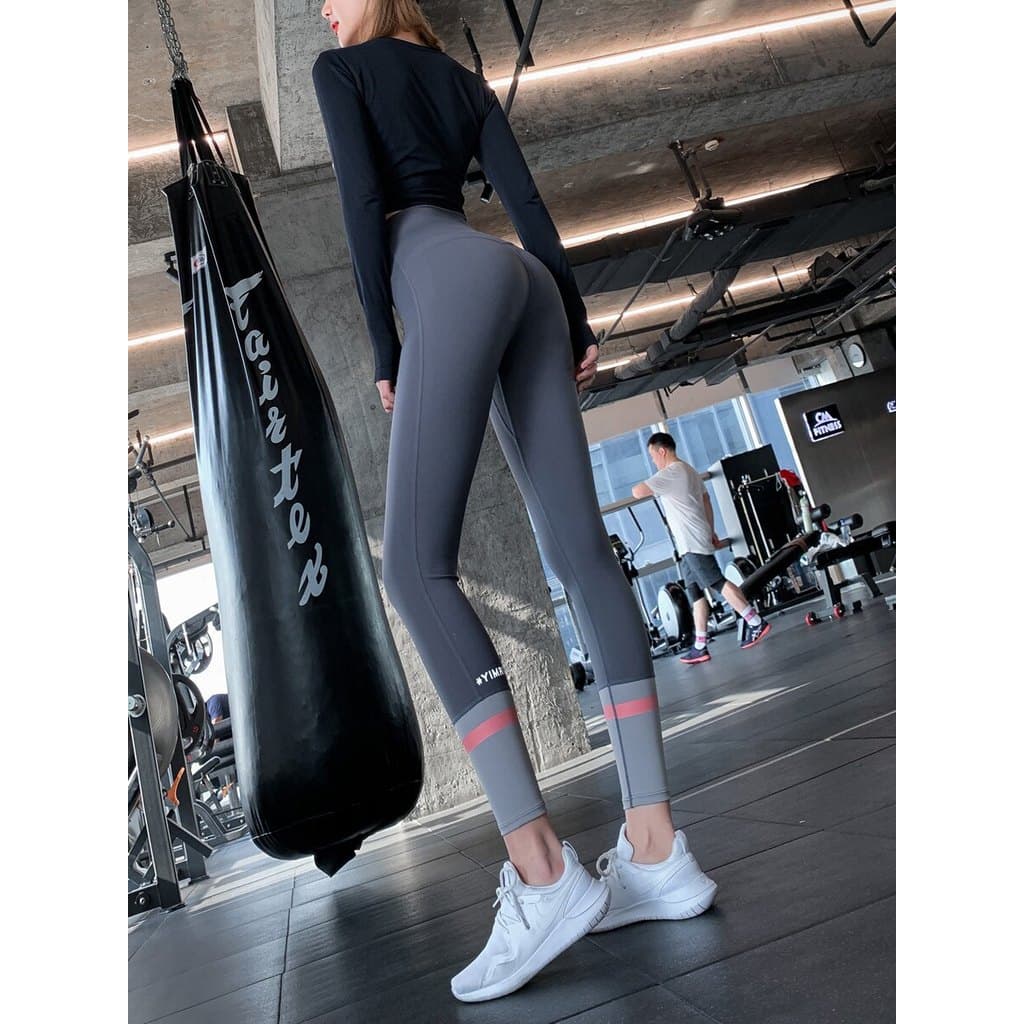 Cor combinando pêssego calças de Fitness mulheres cintura alta Hip elevador elástico calças Yoga correndo magro esportes