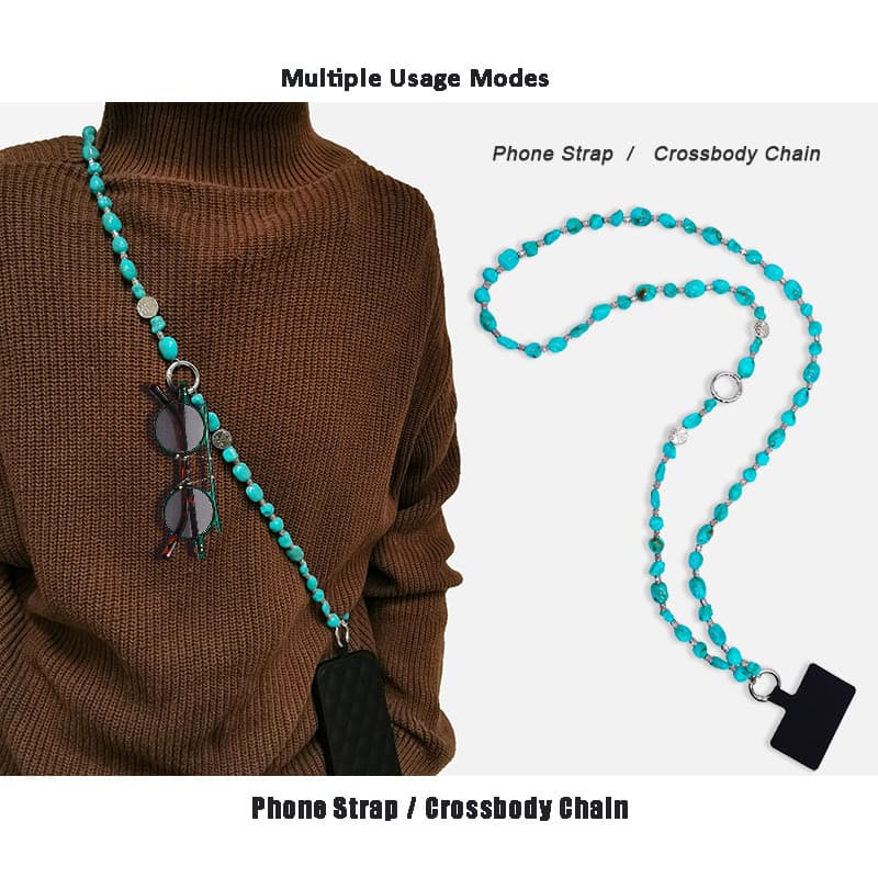Ins estilo étnico Irregular imitação turquesa frisado corrente de telefone móvel cruz-corpo pendurado pescoço mão-transp