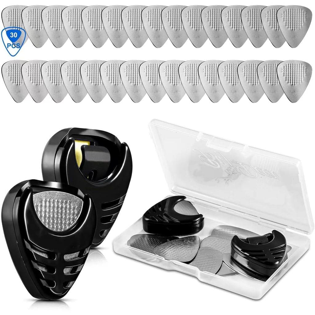 Palhetas de Metal para Guitarra, Palhetas de Aço Inoxidável com Estojo de Armazenamento para Guitarra Elétrica, Baixo, U