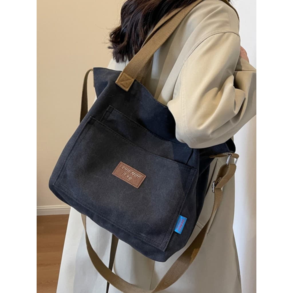 Bolsa de lona feminina grande capacidade 2023 novo estilo na moda outono inverno simples bolsa de ombro All-Match Casual