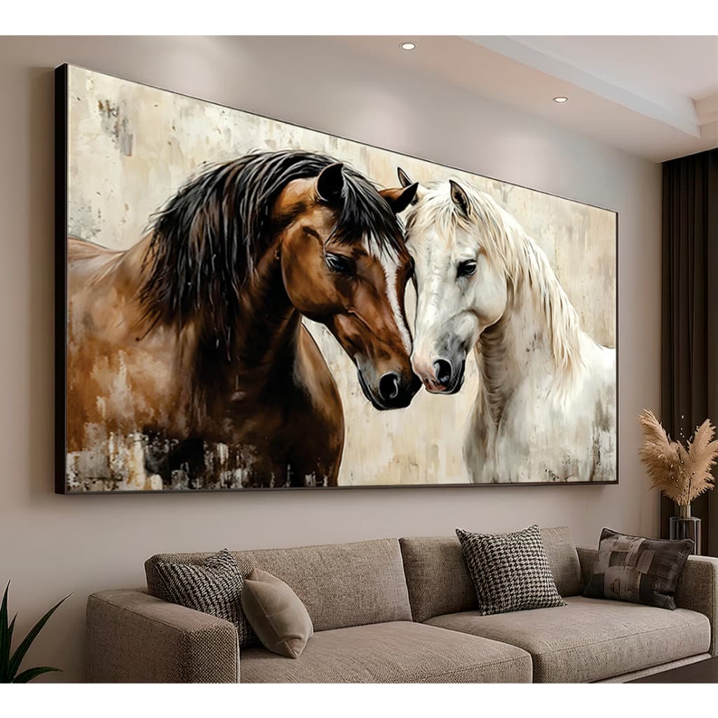 Quadro Decorativo Cavalo E Égua Apaixonados Abstrato Casal Feliz e Forte Quarto Sala Cozinha Hall