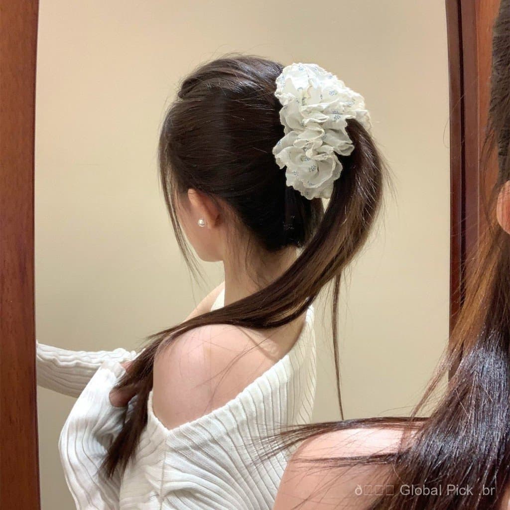 Presilha de cabelo estilo pastoral com estampa floral em tons suaves de rosa e azul para mulheres, acessório de cabelo d