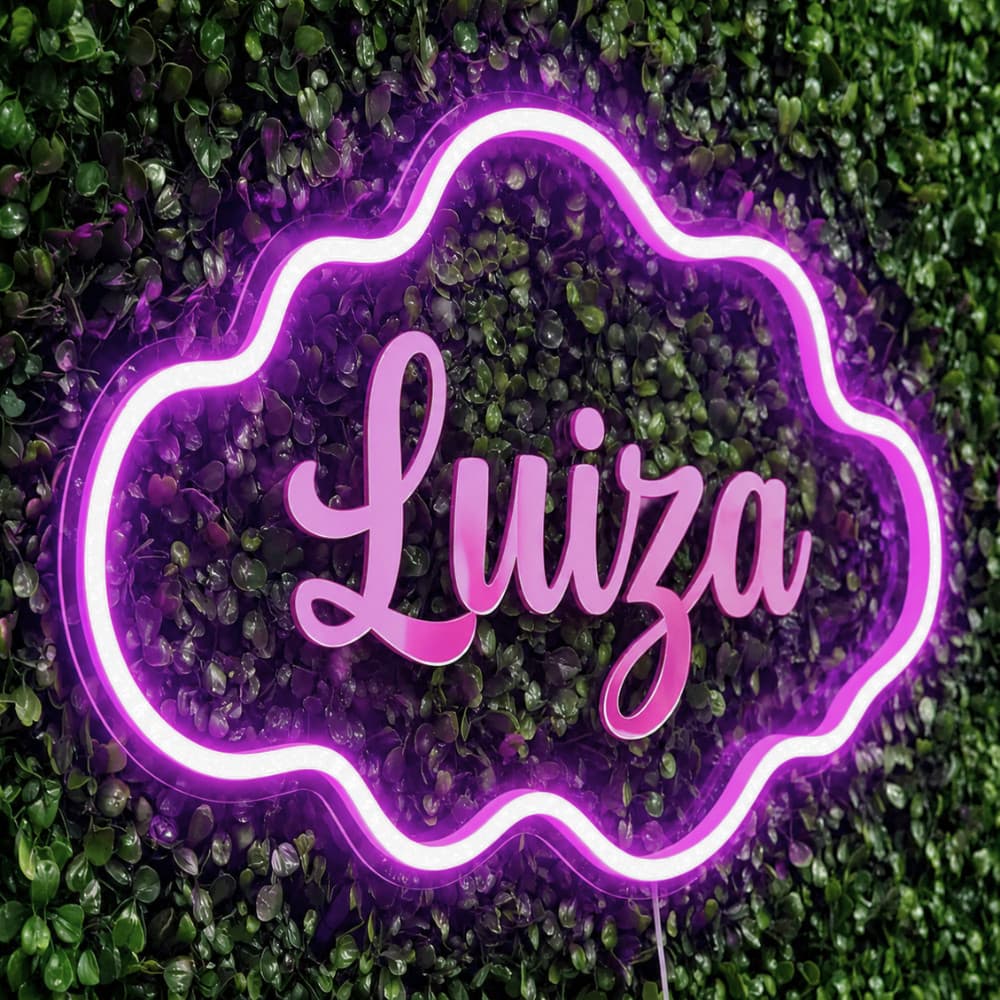 Painel LED Neon Nuvem com Nome Personalizado em Acrílico Espelhado - 70x60cm