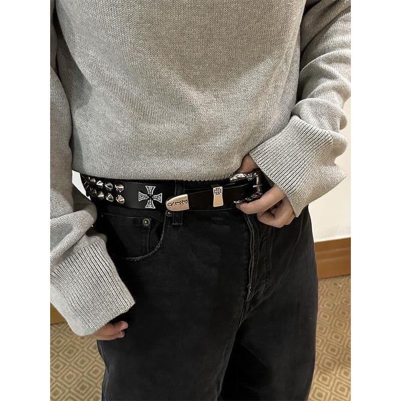 Melancoly ERD segunda geração 25 novo estilo duplo prego cruz masculino feminino Punk cinto rebites menina quente cinto