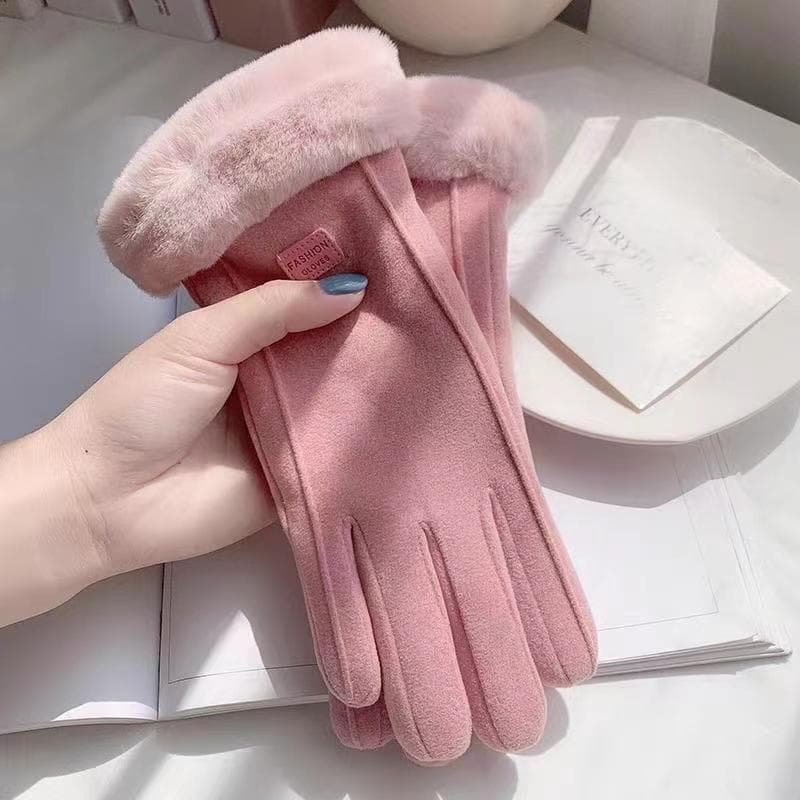 Luvas de inverno forro de lã feminino engrossado quente bonito camurça senhoras equitação à prova de frio ciclismo à pro