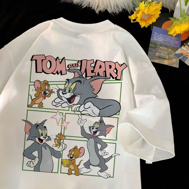 Velsiss Tom e Jerry cartoon print Camisetas femininas da moda Camiseta Unissex alta qualidade  top 1023