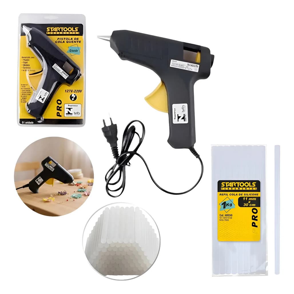 Kit Pistola Cola Quente Grossa Bivolt 15w Com 1kg Cola Tubo