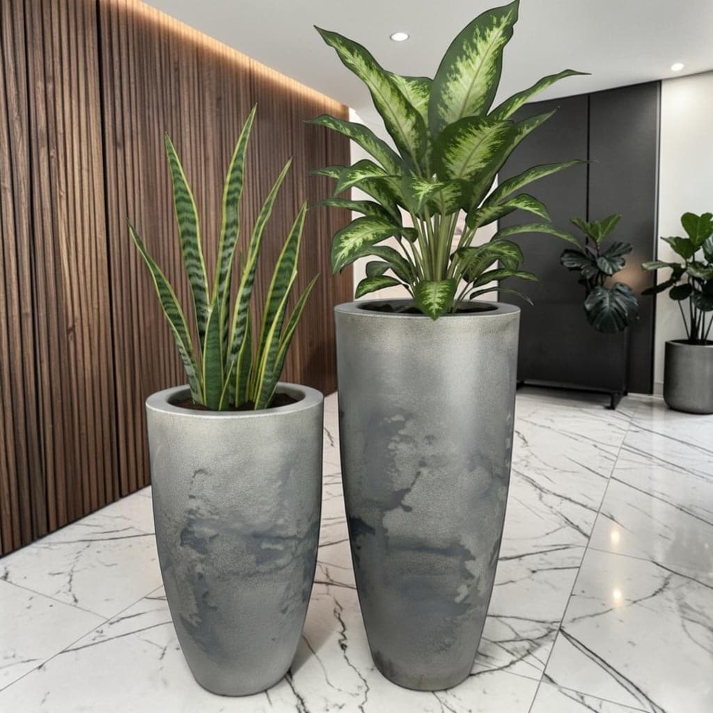Kit 2 Vasos Ibiza Bojo Slim M e G Grande Alto Luxo Marmorizado Decorativo para Plantas Sala Jardim