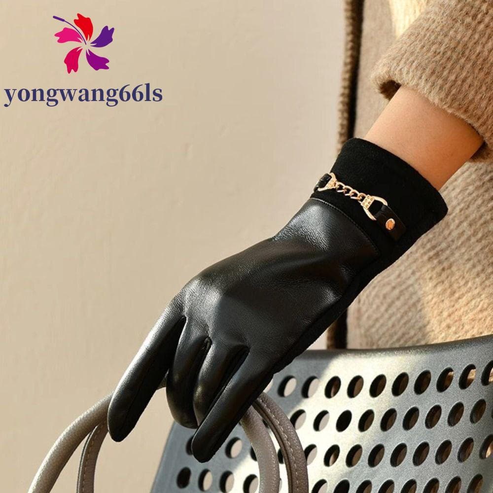 YONGWANG Luvas Femininas De Couro , De Tela Sensível Ao Toque Com Dedos Inteiros Corrente Grossas De Inverno À Prova De