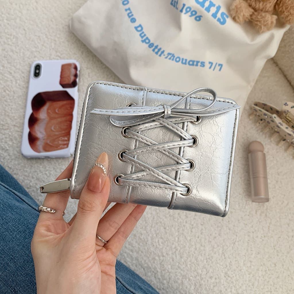 Bolsa de moedas com laço fofo estilo curto bolsa pequena Fashion de grande capacidade